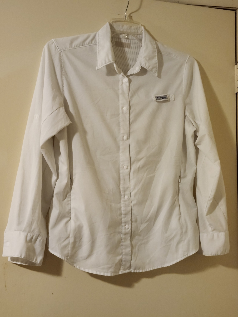 Columbia PFG Women's White Moisture-wicking Fabric L/S Snap Front Shirt L